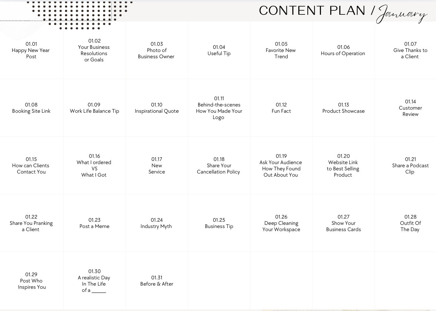 365 Day Customizable Content Callander & Weekly Breakdown Callander