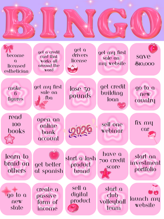 2026 New Years Resolution Bingo Card